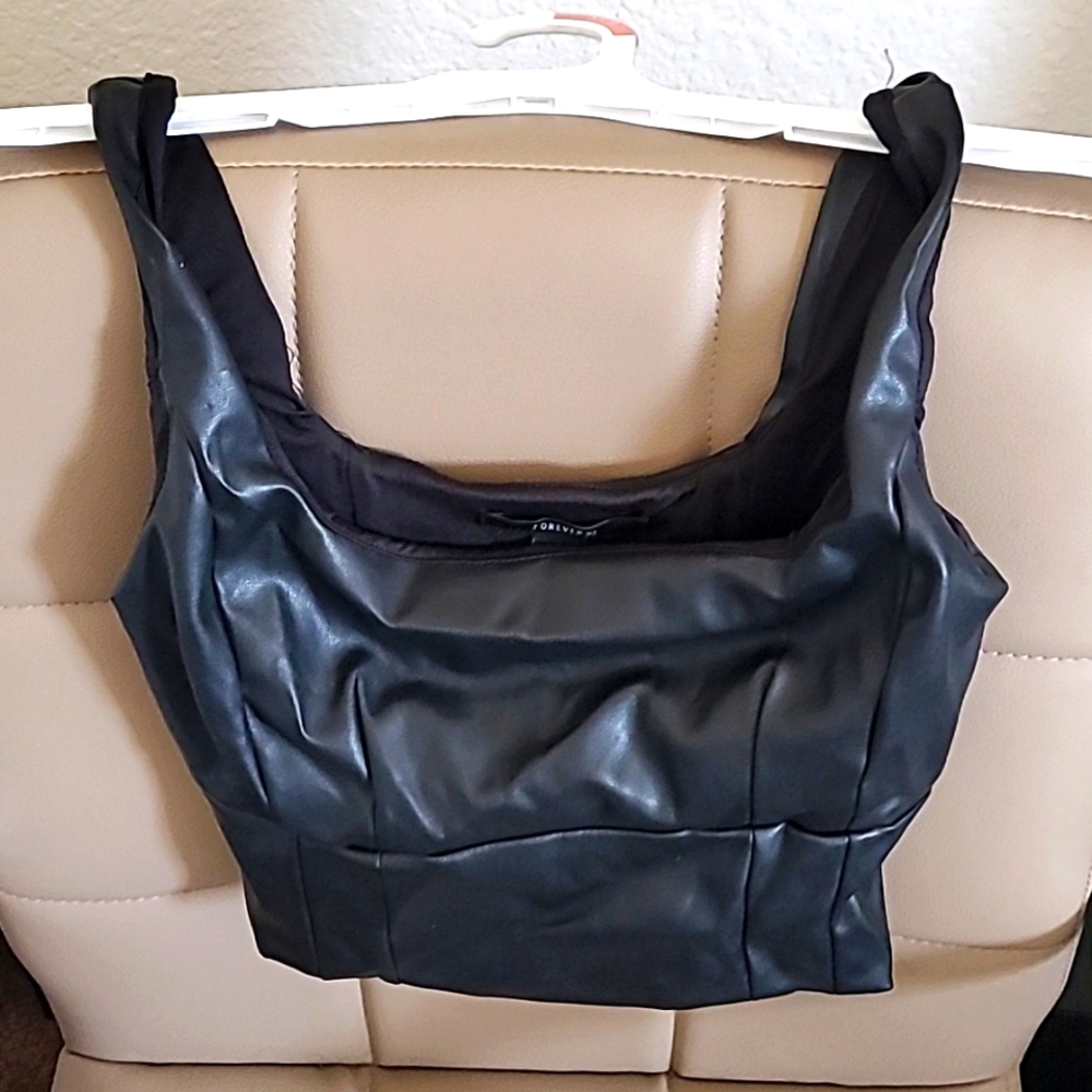 Forever 21 Black Leather Knit Crop Top in Size S